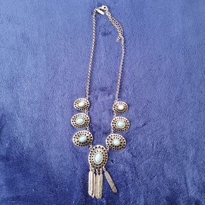 Shyanne Silver Tone Western Boho Style Rhinestone Turquoise Pendants Necklace